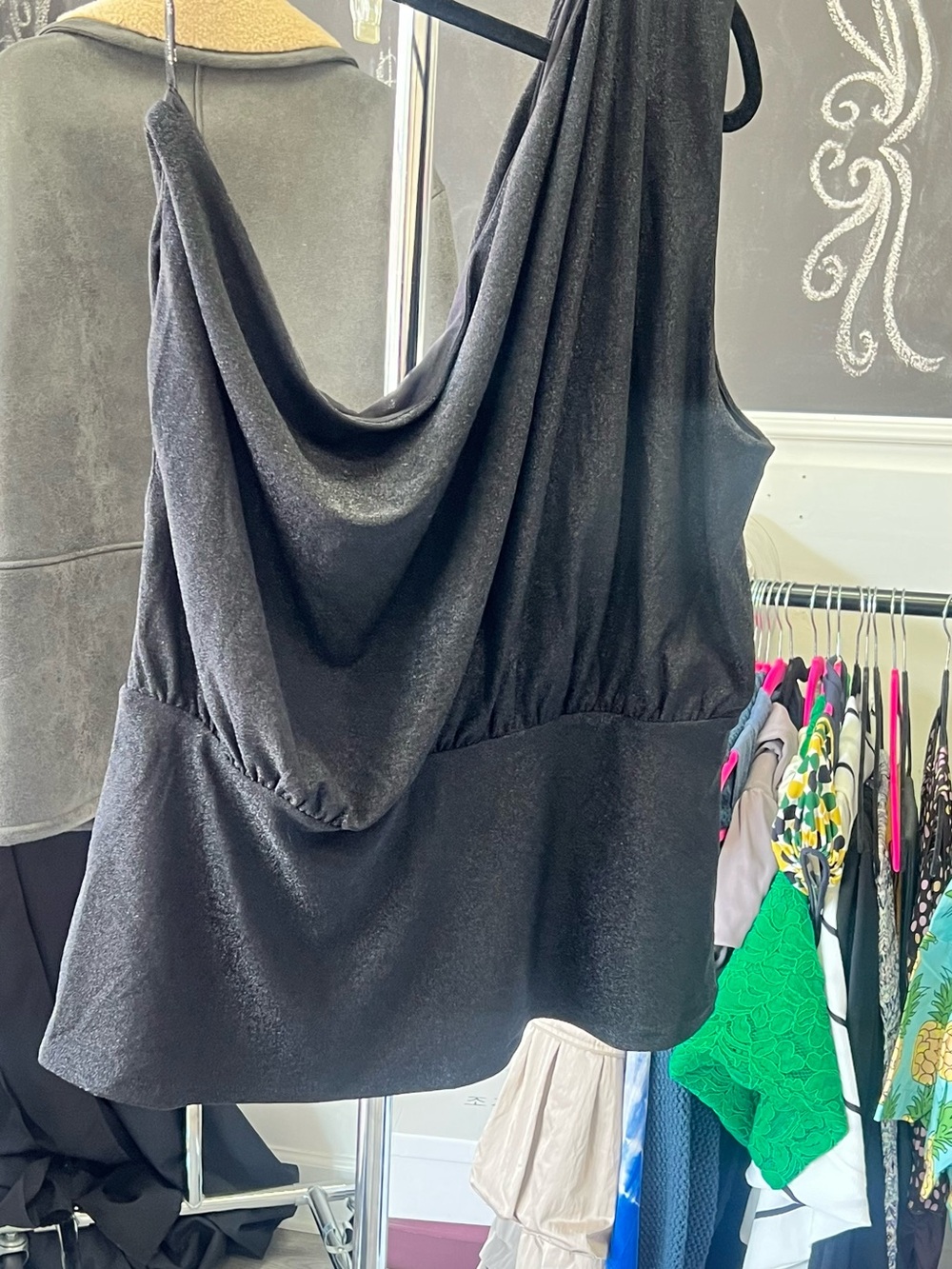City Chic Black Draped Cowl Neck Tank